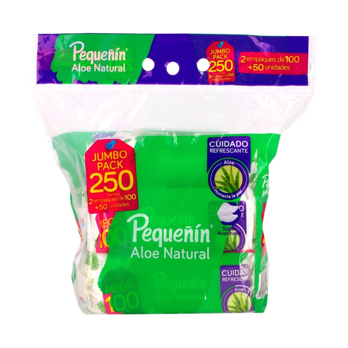 Toallitas Húmedas Pequeñín Aloe Natural 250 Toallitas 2 empaquetes de 100 + 50 unidades Toallitas Húmedas Pequeñín Aloe Natural 250 Toallitas 2 empaquetes de 100 + 50 unidades
