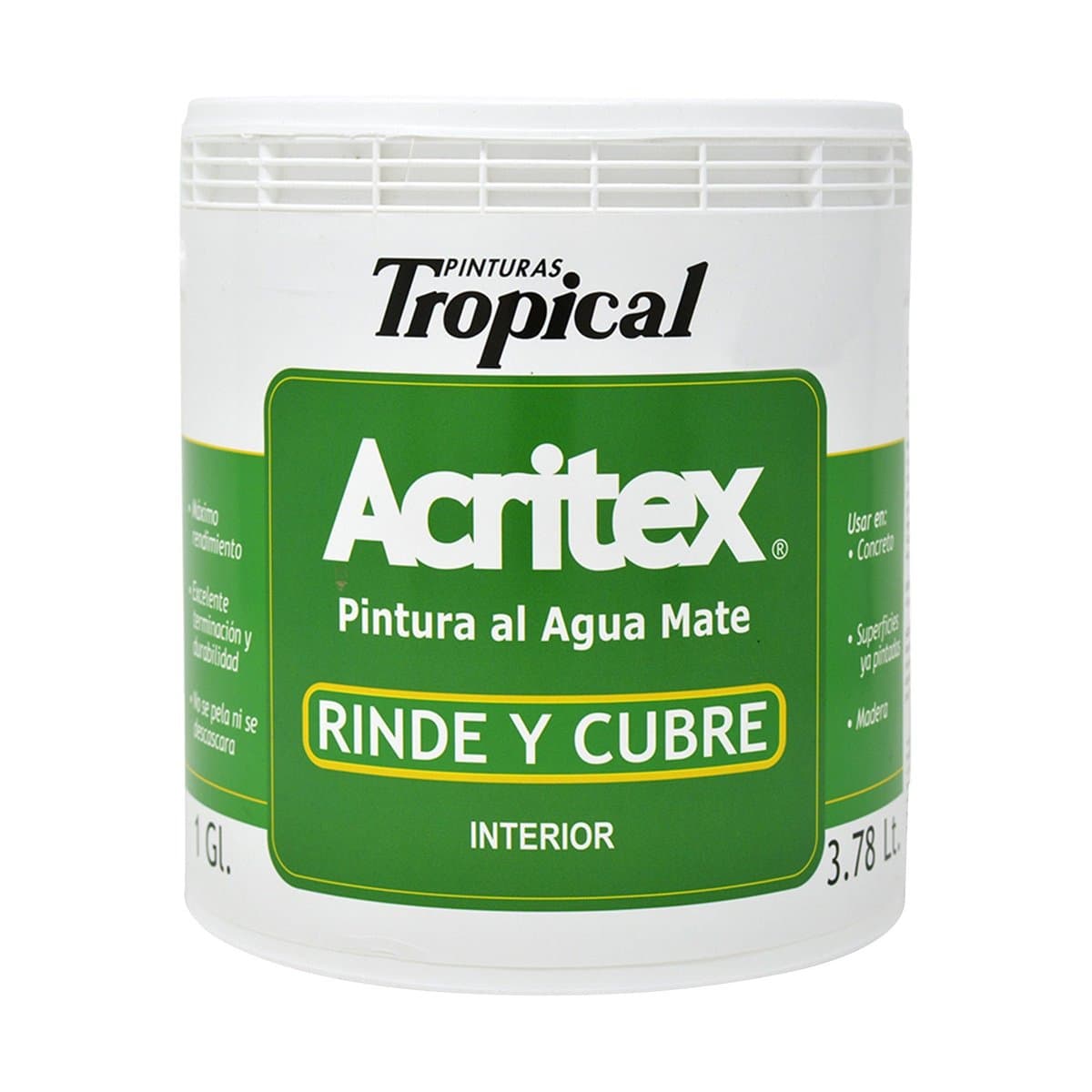 Pinturas Tropical Acritex Rinde y cubre Interior 1 Galón Pinturas Tropical Acritex Rinde y cubre Interior 1 Galón