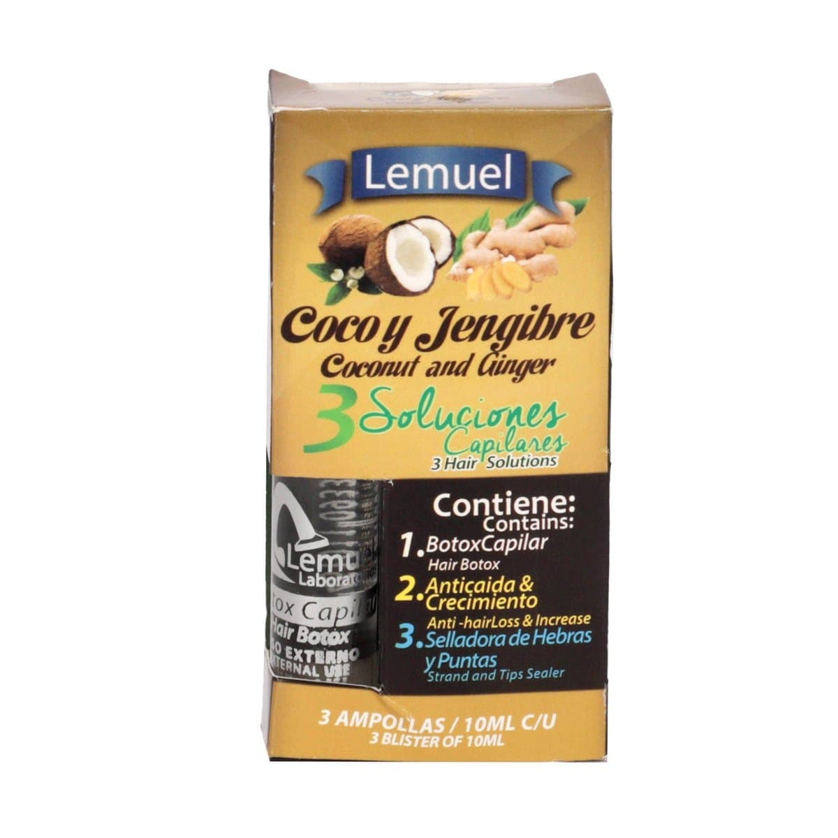 Ampolla Lemuel Coco Y Jengibre 3 Soluciones 10ml c/u Ampolla Lemuel Coco Y Jengibre 3 Soluciones 10ml c/u