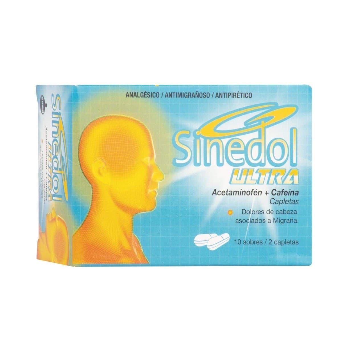 Analgésico Sinedol Ultra Antimigrañoso 10 sobres / 2 Capletas Acetaminofén + Cafeína Analgésico Sinedol Ultra Antimigrañoso 10 sobres / 2 Capletas Acetaminofén + Cafeína