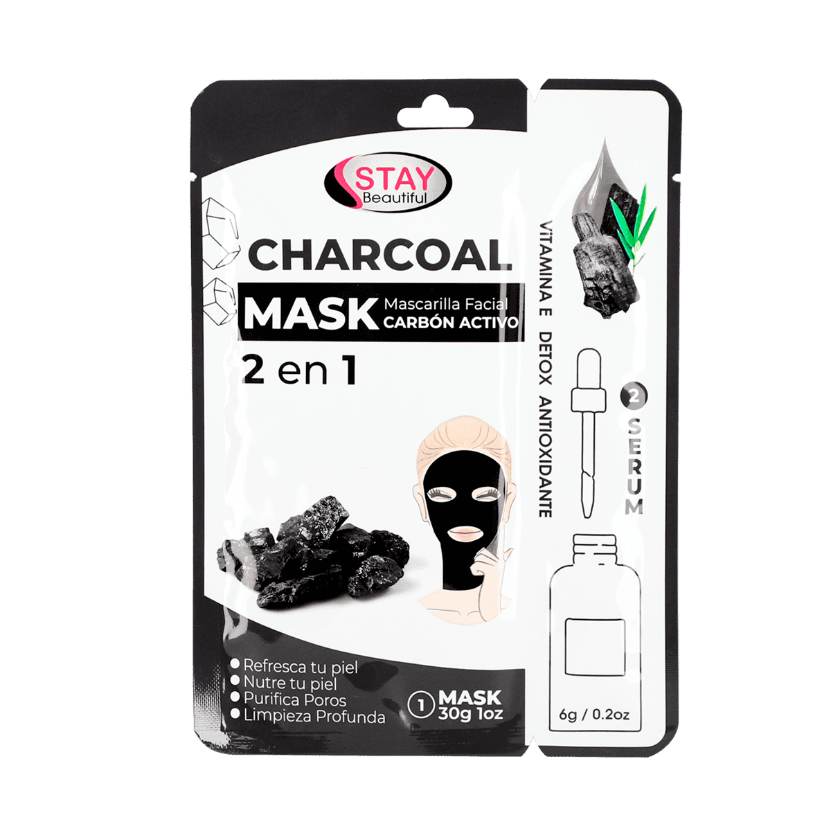 Mascarilla Facial de Carbón Stay 2 en 1 Mascarilla Facial de Carbón Stay 2 en 1