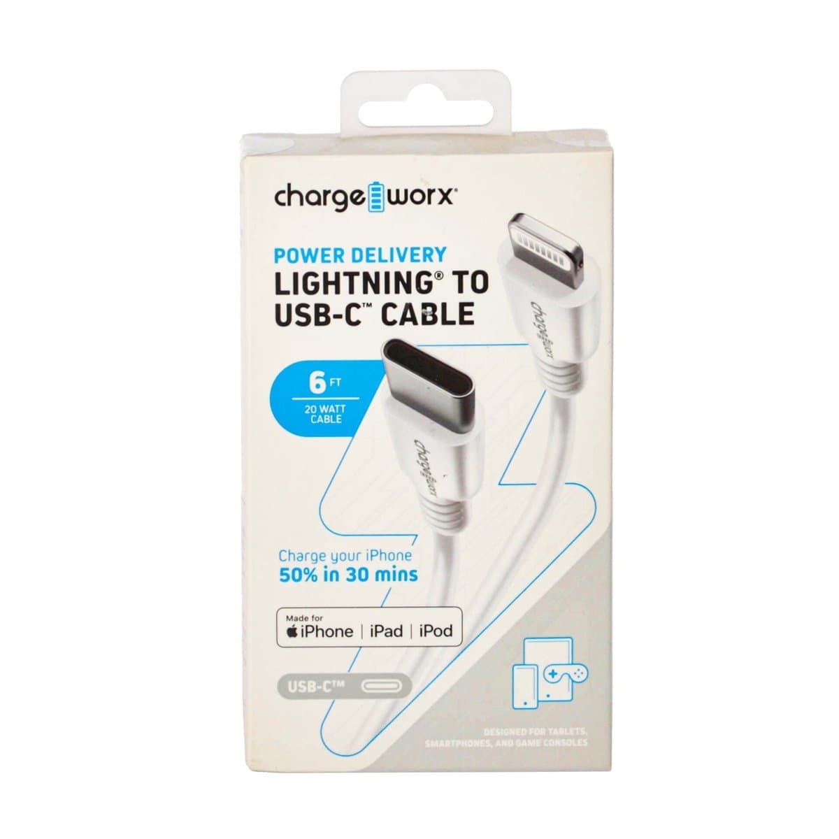 Cargando ChargeWorx Lightning para Iphone, Ipod y Ipad 6ft Cargando ChargeWorx Lightning para Iphone, Ipod y Ipad 6ft
