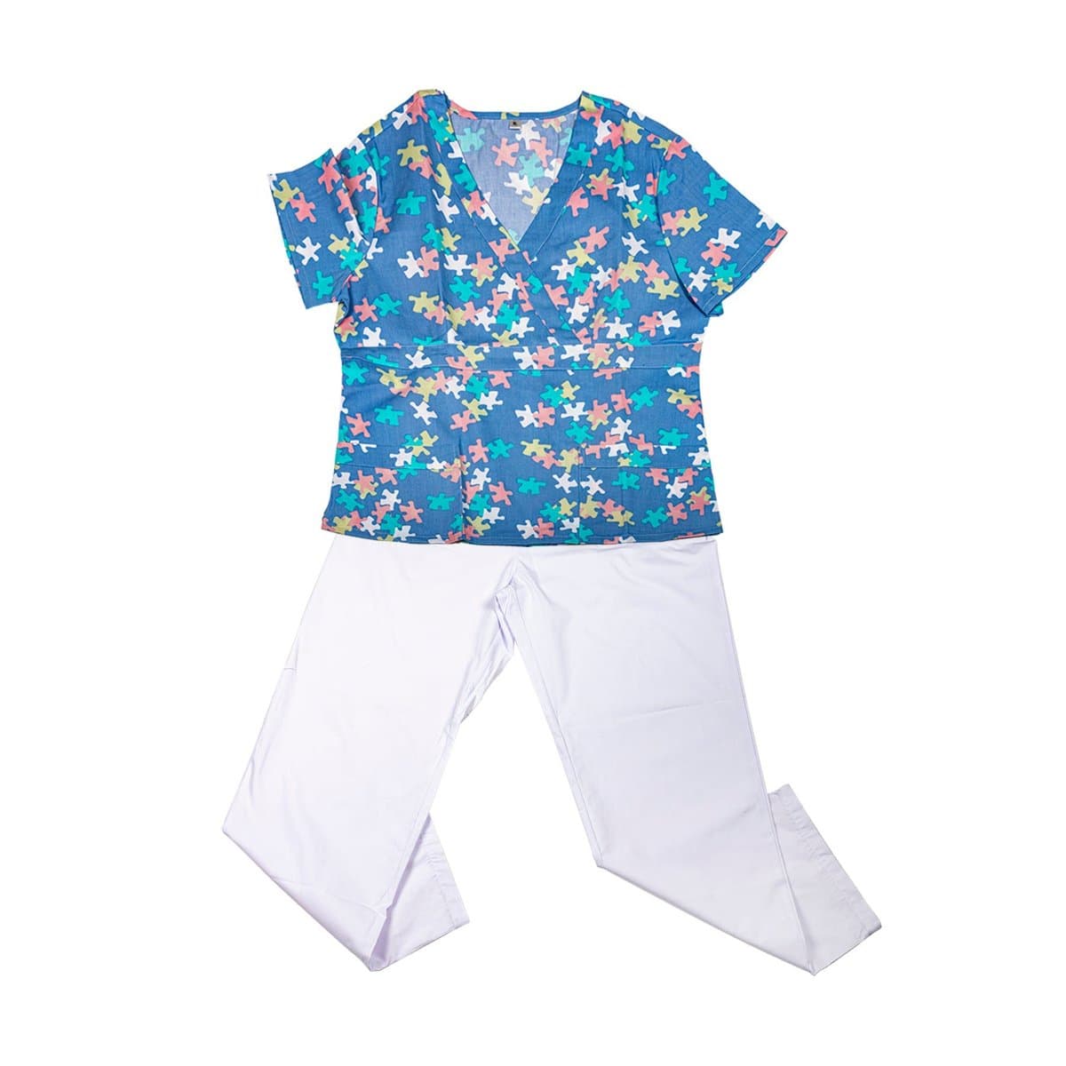 Conjunto De Uniforme Para Medicos Estampado De Rompecabezas 2 Piezas Conjunto De Uniforme Para Medicos Estampado De Rompecabezas 2 Piezas