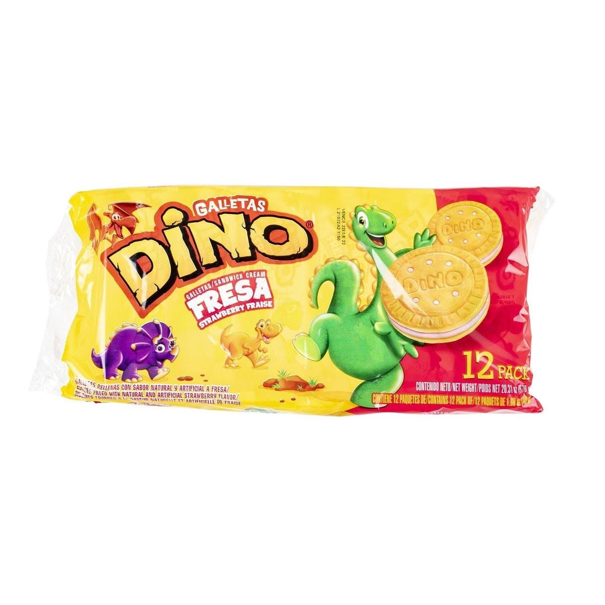 Galletas Sándwich Fresa Rellenas de Crema Dino 10 uds Galletas Sándwich Fresa Rellenas de Crema Dino 10 uds