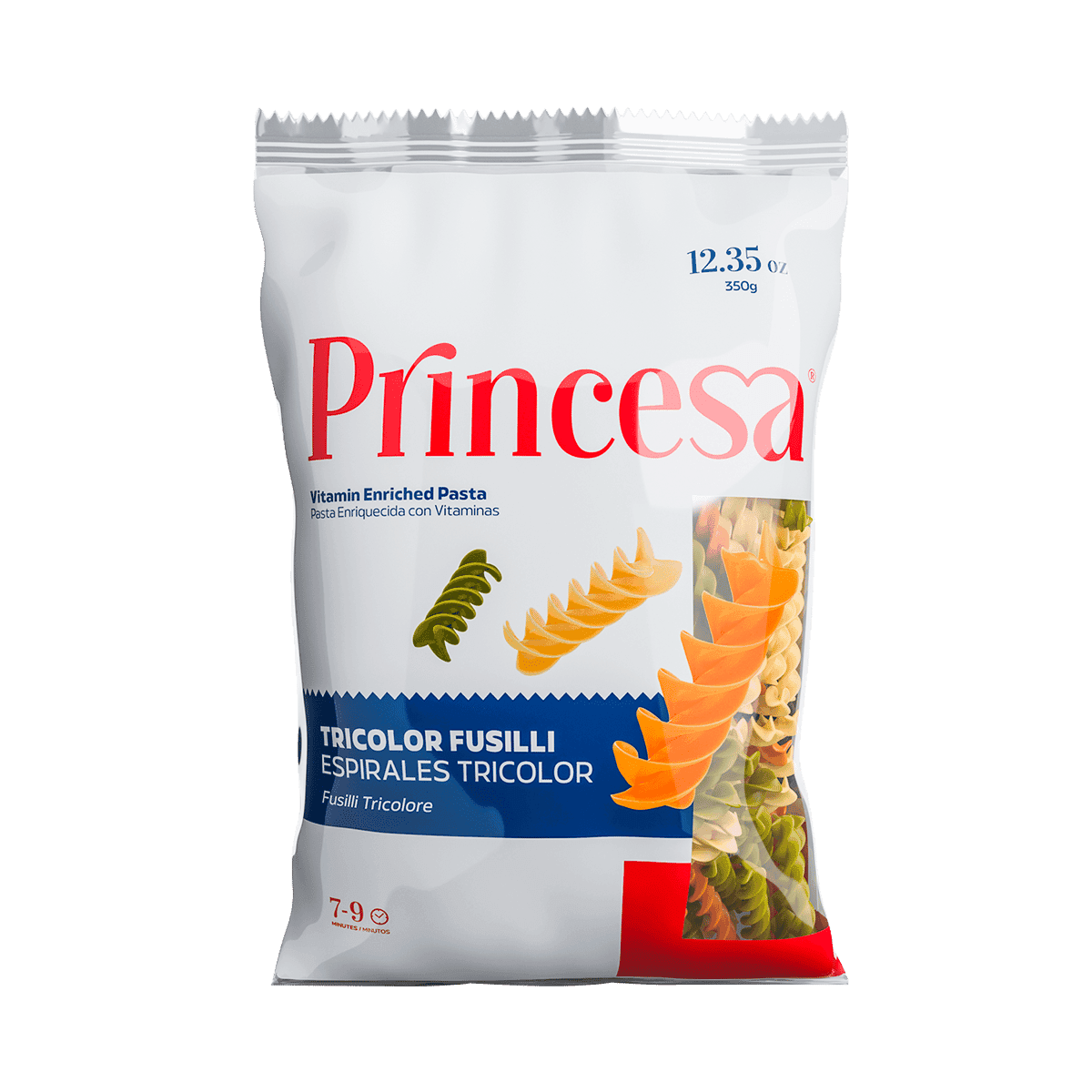 Pasta Enriquecida con Vitaminas Princesa Espirales Tricolor 350 g Pasta Enriquecida con Vitaminas Princesa Espirales Tricolor 350 g