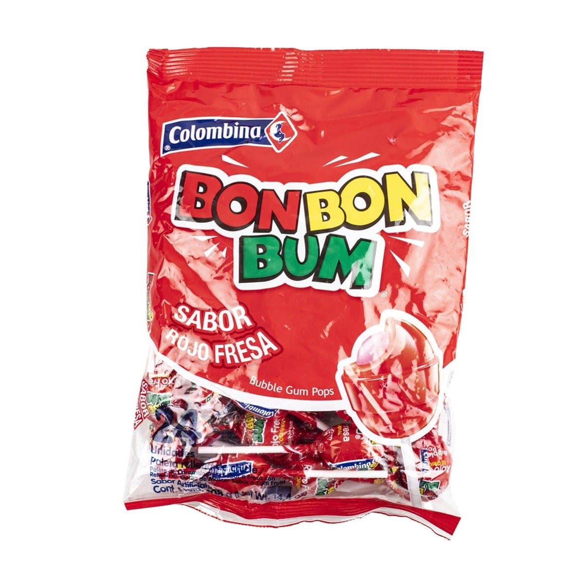 Paletas Rellenas De Chicle Bon Bon Bum Sabor Fresa 24 uds Paletas Rellenas De Chicle Bon Bon Bum Sabor Fresa 24 uds