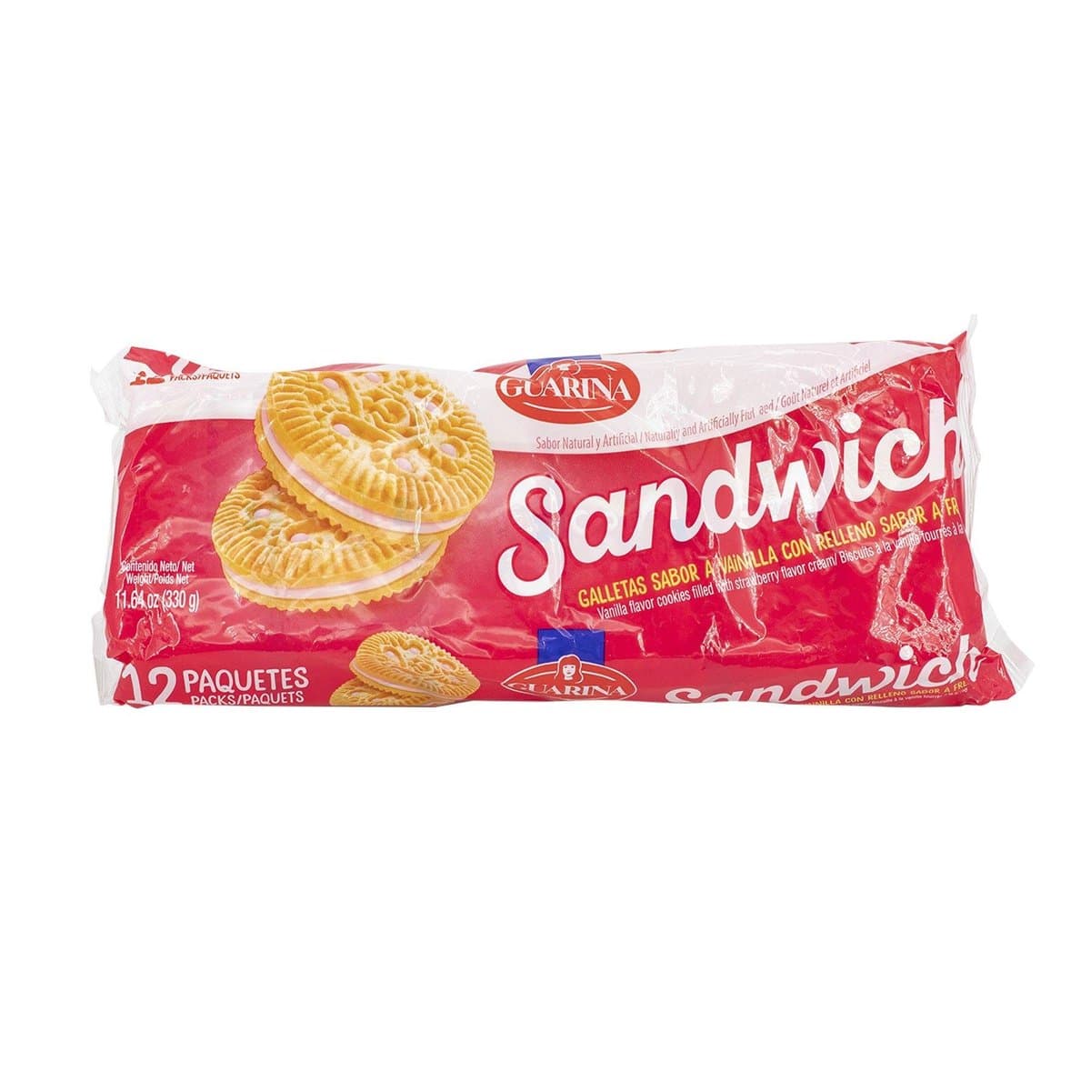 Galletas Sándwich Fresa Rellenas de Crema Guarina 12 uds Galletas Sándwich Fresa Rellenas de Crema Guarina 12 uds