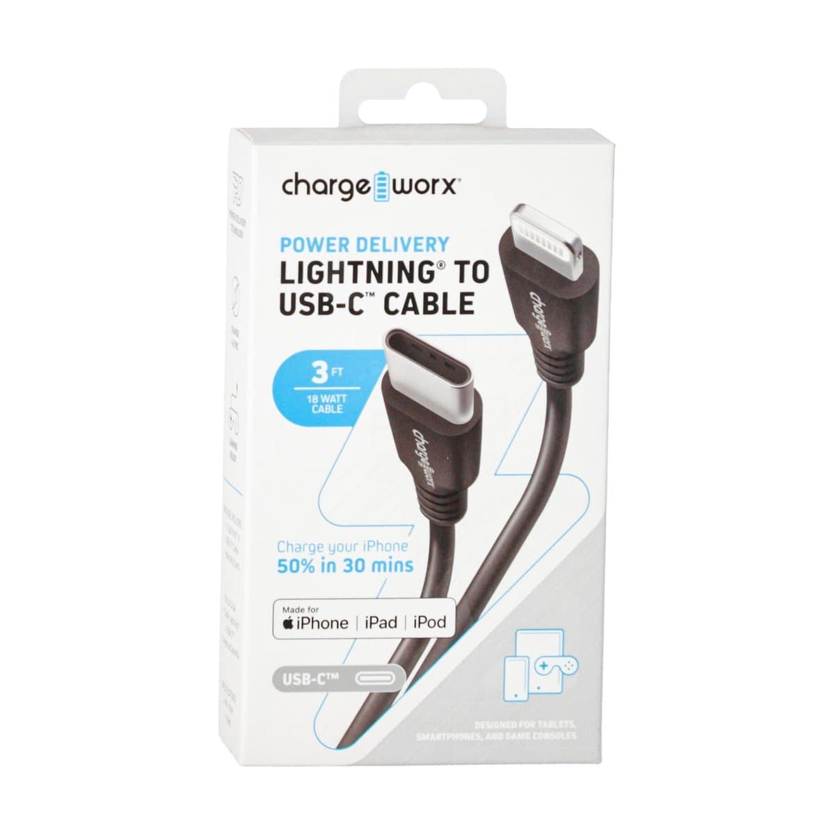 Cable Lighting to USB-C Charge Worx R/CHA-CX4624BK 3ft Cable Lighting to USB-C Charge Worx R/CHA-CX4624BK 3ft